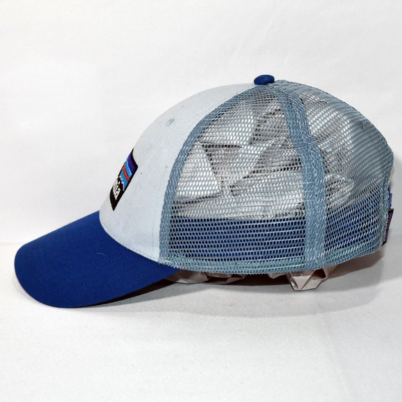 Patagonia Blue Logo Ridge LoPro Snapback Trucker Hat Netplus Recycled Fish Net - Picture 2 of 8